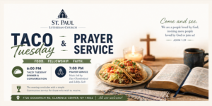 Join St. Paul Lutheran Church in Clarence NY for Taco Tuesday & Prayer