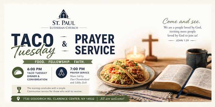Read more about the article Join St. Paul Lutheran Church in Clarence NY for Taco Tuesday & Prayer